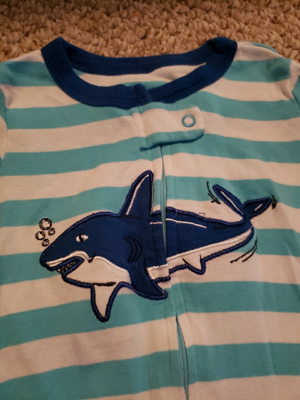 Members Mark Blue Shark Stripe Kids One-Piece Pajama 3T